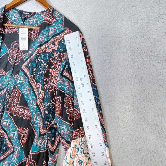 Torrid Kimono Women 3 Black Mixed Floral Medallion Chiffon Gauze Hi-Low Boho NWT - Picture 11 of 15